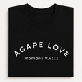 Agape Love Romans 5:8 Curved Design Tee