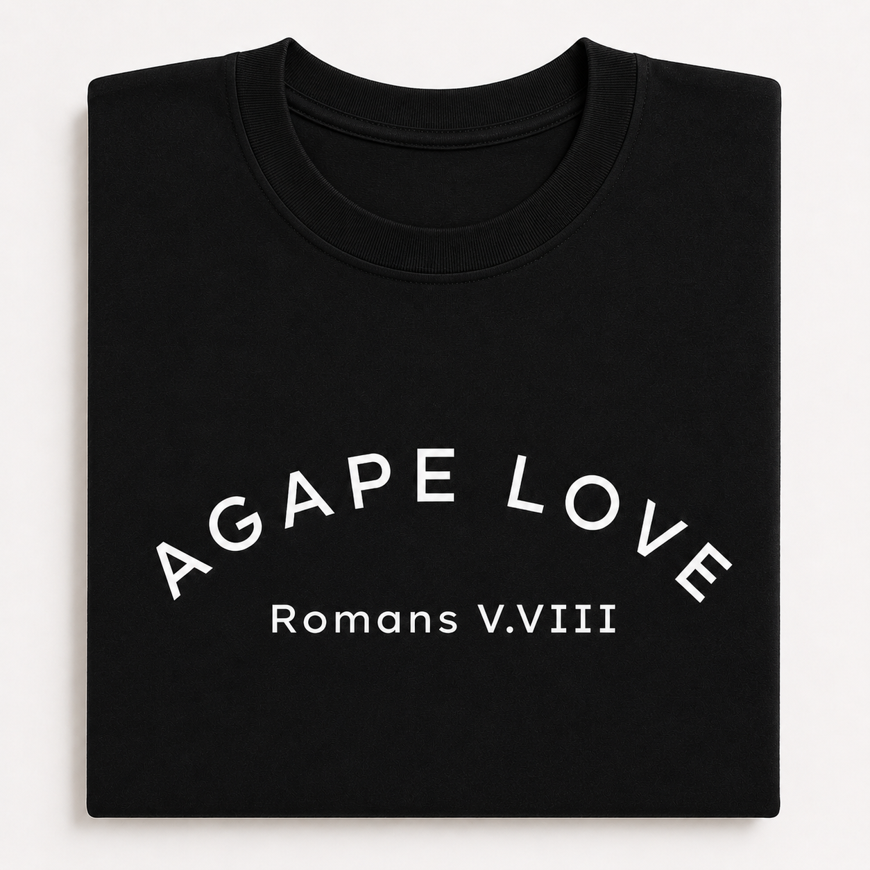 Agape Love Romans 5:8 Curved Design Tee